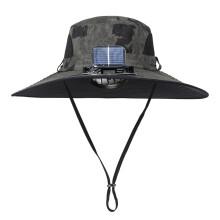 Chapéu de pescador refrigerado com energia solar, ventilador, aba larga e USB.