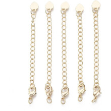 5Pcs Heart Brass Chain Extenders with Lobster Clasp, 18K Gold Plated, Compatible with Gold Necklaces, Bracelets & Anklets