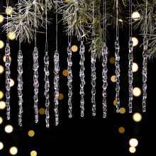 12PCS Clear Acrylic Crushed Ice Pendants, Icicle Christmas Decorations for Tree, Window, Mantel – Compatible with Holiday Themes