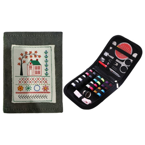 Portable Sewing Kit with Case, Needles, Thread, Scissors, Tape Measure, Needle Threader & More – Compatible with All Users