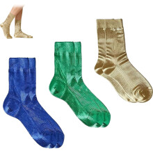 Laminerte sokker metalliske, metalliske silkesokker, nyhet glitter metalliske ribbede silkesokker, unisex ribbet laminert sokk