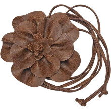 Cinto feminino boho em couro PU com estampa floral – cor café