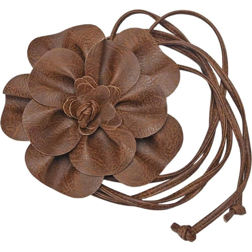 Boho PU-læder blomsterbælte til kvinder – Kaffe
