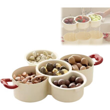 2-Tier Stackable Serving Platter with Handle, Drain Basket & Compartments – White