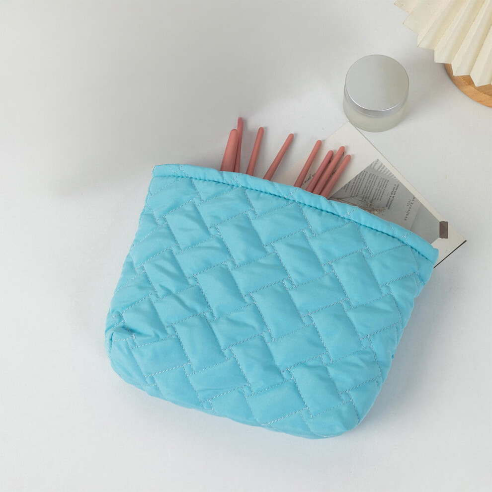 Light/Blue Quilted Makeup Pouch With Zipper Â Portable Toiletry Bag, Pencil Case & Clutch For Women, Easy To Clean ( Blue)
