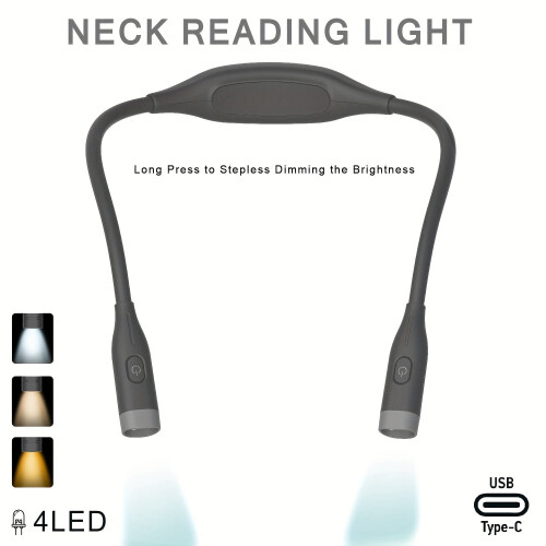 Φως ανάγνωσης λαιμού LED, επαναφορτιζόμενο USB, 3 χρώματα, ρυθμιζόμενη ένταση,