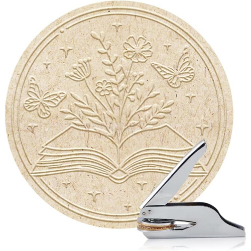 Book Embosser Personalized Wildflower Book Pattern Book Stamp Durable Library Stamp with Handle Set for Books Library Envelopes Documents Invitation