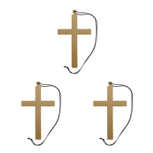 3Pcs Traditional Beige Plastic Cross Necklaces for Religious Party Use