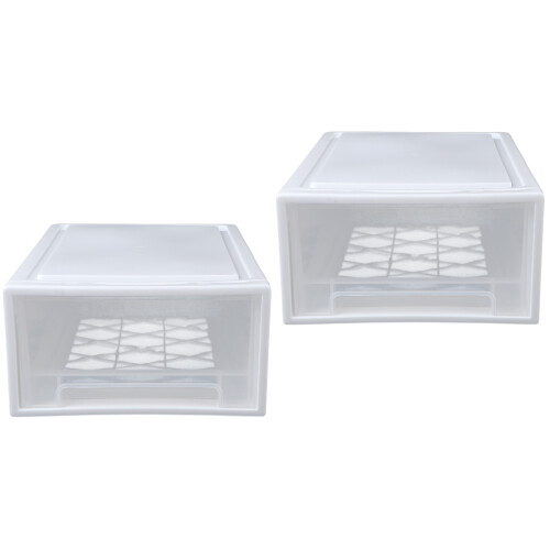 2Pcs White Plastic Storage Case for Home Clothes and Accessories