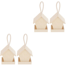 4Pcs Garden Bird Feeder Wood Hanging House Outdoor Bird Supplies Beige