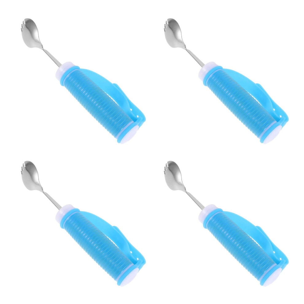 Vaguelly 4Pcs Ergonomic Adaptive Fork Spoon With Anti-Shake Handle For Elderly