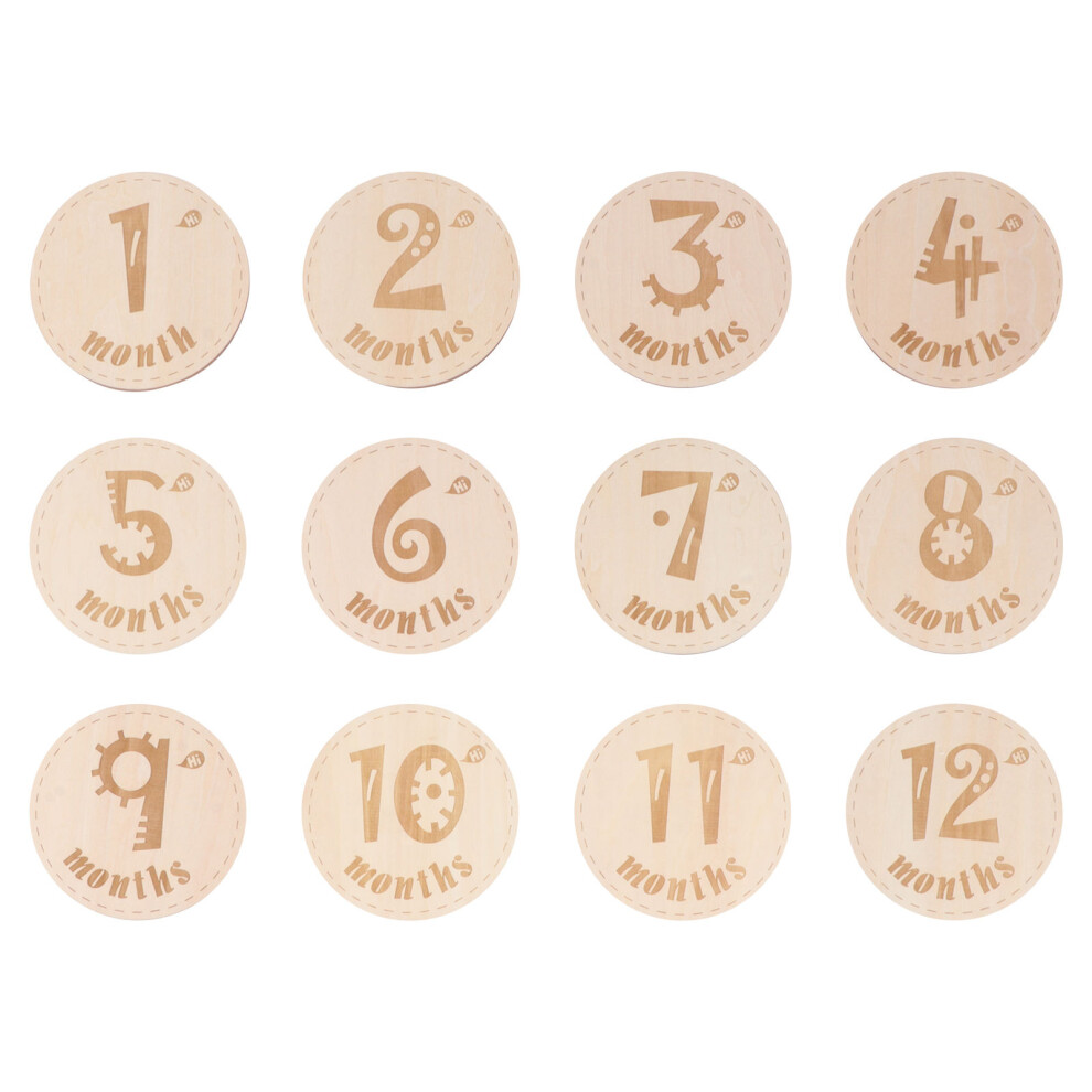 12Pcs Baby Milestone Wooden Monthly Cards Durable Photo Props Beige Iplusmile