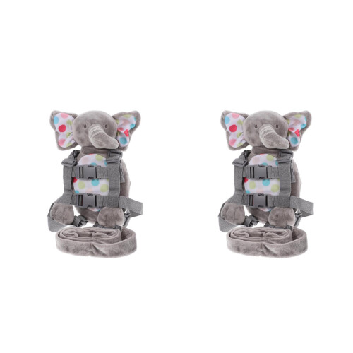 2Pcs Adjustable Strap Plush Elephant Backpack with Safety Leash