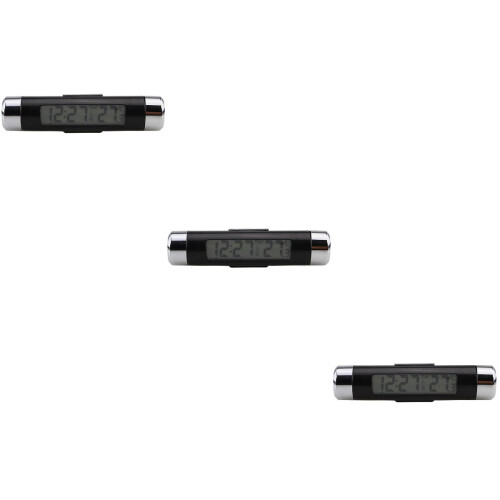 3Pcs Car Clock Thermometer Digital Clip for Vent Black Backlight