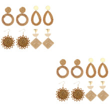 8Pairs Assorted Color Hand-Woven Rattan Earrings Elegant Girls Fashion