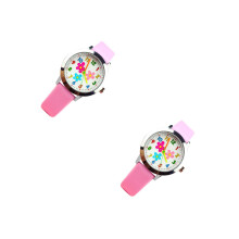 2Pcs Adorable Pink Kids Watch Flower Pattern Durable Quartz Gift