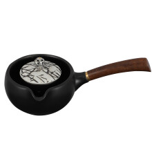 1Pc Household Black Teapot Ceramic Kettle with Copper and Wood Parts