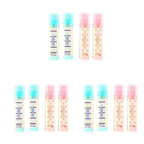 12Pcs Multi Color Three Layer Eraser Pencil Sticks Recyclable Non-PVC
