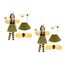 2Pcs Bee Fairy Party Outfit Set Yellow Skirt Wings Headband for Kids