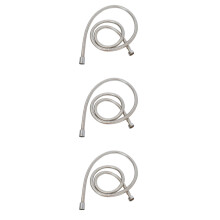 3Pcs Shower Hose Stainless Steel Flexible Braided Silver Replacement
