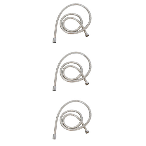 3Pcs Shower Hose Stainless Steel Flexible Braided Silver Replacement