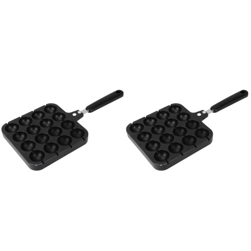 2Pcs Nonstick Takoyaki Pan Black Bake Plate with Ergonomic Handle Grip