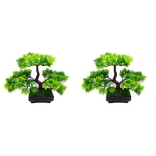 2Pcs Artificial Bonsai Tree for Desk Green Plastic Decorative Plants