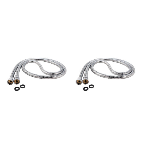 2Pcs Silver Bathroom Hose Shower Stainless Steel Double Lock Durable