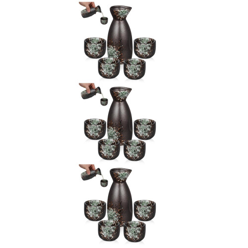 3Sets Ceramic Sake Serving Set Classic Japanese Style Party Cups