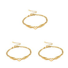 3Pcs Heart Charm Golden Anklets for Women Stainless Steel Adjustable