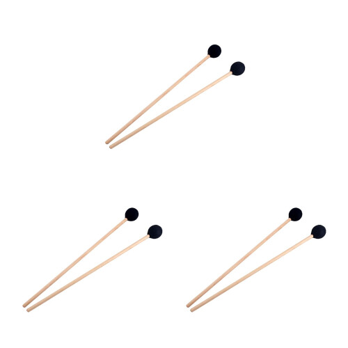 6Pcs Black Wool Felt Head Drum Mallets Durable Bamboo Bass Drum Sticks