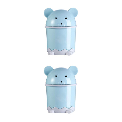 2Pcs Blue Compact Cartoon Animal Desktop Waste Bin PP Plastic