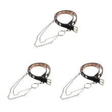 3St Zwarte PU Riem Met Ketting, Verstelbare Unisex Jeansriem, Modieus