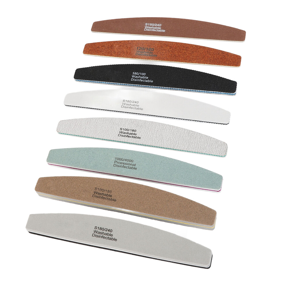 8pcs Half Moon Nail File Set â 8x Sand Bar, Professional Manicure Tools