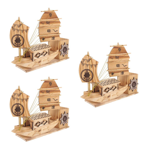 3St Pennenhouder Zeilbootvorm Khaki Voor Decor