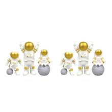 6St Resin Mini Astronaut Decor Goud Voor Auto, Bureau En Kinderkamer
