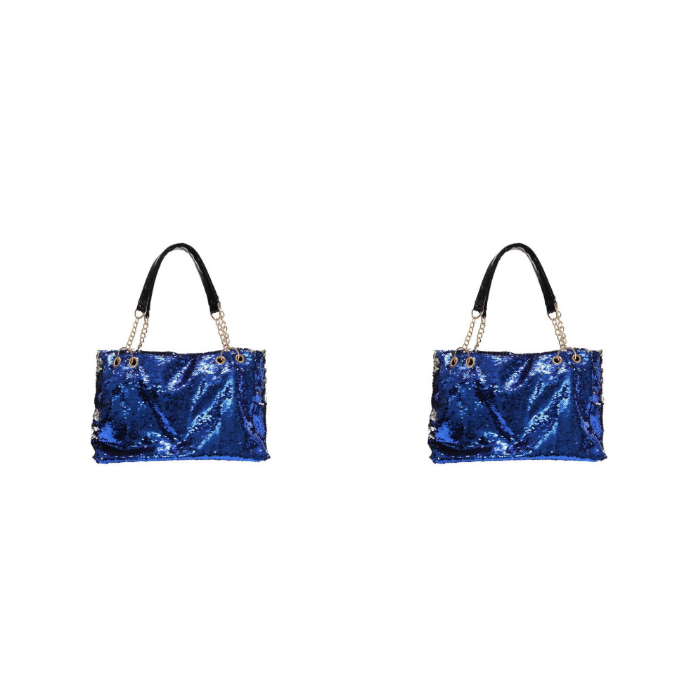 2St Dames Glitter Schoudertas Blauwe Pailletten Grote Capaciteit-image