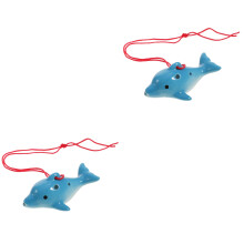 2St Retro Blauwe 6-Gats Keramische Ocarina Met Duurzame Afwerking