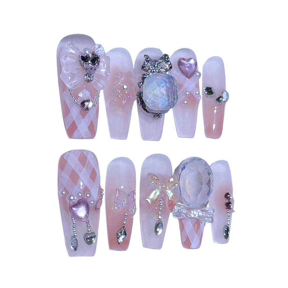 Penghui-Toys (M) Pink Gradients Artificial Nails Finger Resin Material Zero Pressure On Nail Bed For Daily And Parties Wearing