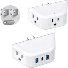 Extensor de enchufes múltiples: divisor de pared de 2 vías y toma de corriente angular de 3 vías para cruceros, residencias estudiantiles y
