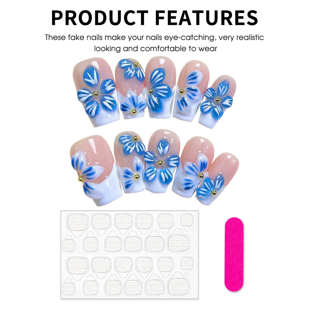 Bright-Home White (L) 10Pcs Gentle Nude Fake Nails With Tip Full Cover Square Artificial Nail Tips For Stage Performance Wear