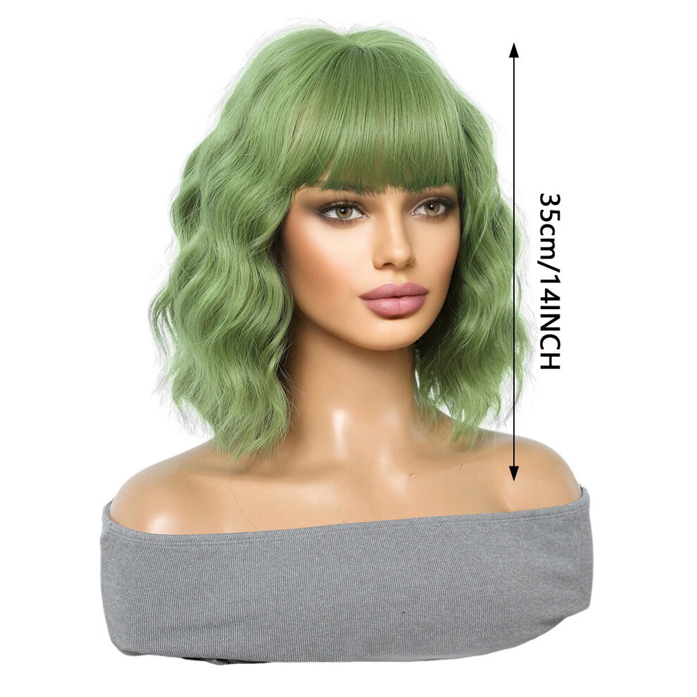 Bright-Home Unisex Green (Avocado ) Women Short Curly Wavy Wigs Halloween Cosplay Curly Wig Suitable For Daily Party Use