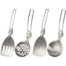 Ensemble de 4 ustensiles de camping, comprenant une cuillère-fourchette pliante, une spatule ajourée et une cuillère-fourchette, idéal pour la