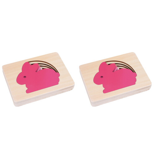 2Pièces Puzzles 3D Animaux Bois Multicouches Rose Éducatifs