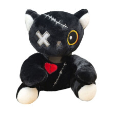 Păpușă de pluș Rebirth Cat, gotică, cu model patchwork, cu ochi X-Stitch, neagră (negru - 15,7 in) #1558