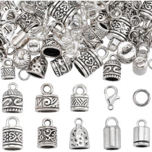 230pcs Tibetan Silver Cord End Caps, Crimp Ends, Lobster Clasps & Jump Rings for Leather/Kumihimo Bracelets Jewelry Making Kit