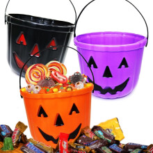 CMYYNNA3KS Vedierka s tekvicovými motívmi Halloween, košíky s cukríkmi Jack O'Lantern s trblietkami a rúčkou – Vedierka na Halloween pre