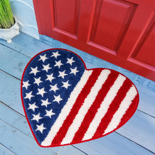 Tapete de boas-vindas com coração e bandeira americana, 45 x 76 cm (18 x 30 polegadas)