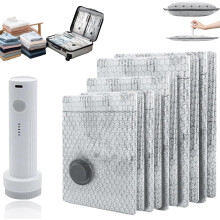 Cordless Travel Vacuum Storage Compression Bag Set, Vacuum Travel Bags with Pump, Free Up 80% More Space, Reusable Space, for Clothing and Bedding