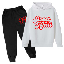 AWZXDE Completo da bambino con felpa con cappuccio e pantaloni con stampa di lettere per San Valentino, colore rosso, 9-10 anni